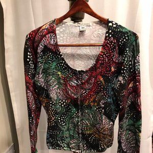 Vintage Alberto Makali Hand Sewn Beaded Zipper Sweater Jungle Print Great Condit